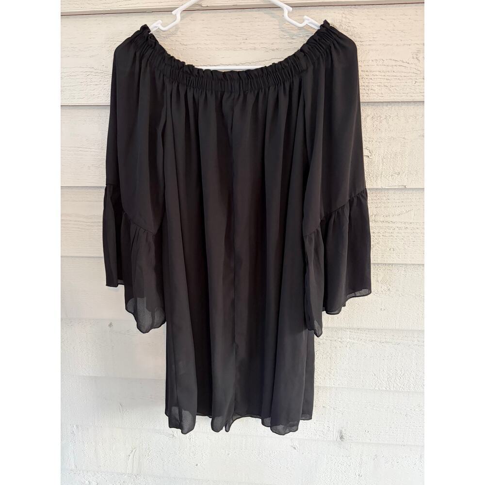 Zanzea Collection Black Off Shoulder Chiffon Blouse Size S Boho Bell Sleeve - Picture 5 of 7